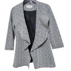 Calvin Klein Blazer Size 4 Petite Open Coat Jacket Black & White Ruffle